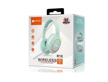 Auscultadores Gaming Wireless Deepbass R10 Cinza + Verde-Àgua