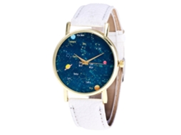 Relógio Feminino de Pulso de Quartzo com Pulseira Pu Estilo Simples Dial Estrelas Branco