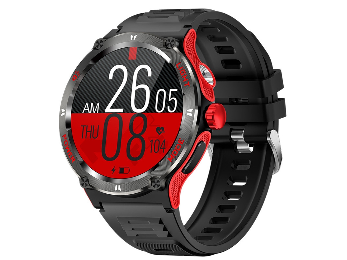 Smartwatch Yizhood Kt76 Robusto Masculino De 1,53 Polegadas Com Luz Led Forte 3 Modos De Lanterna 500mah - Vermelho
