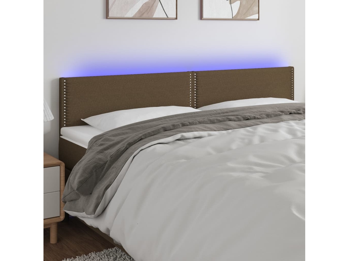 Vidaxl Cabeceira De Cama C/ Luzes Led Tecido 200x5x78/88 Cm Castanho