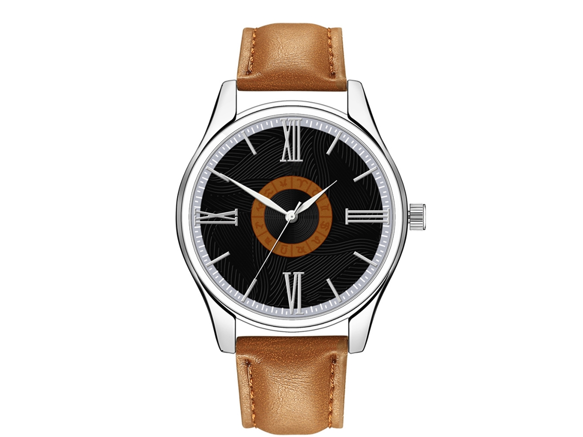 Reloj De Pulsera Cuarzo Para Hombres Con Correa De Pu De Aleación Dial Redondo Moda Negra Café Claro