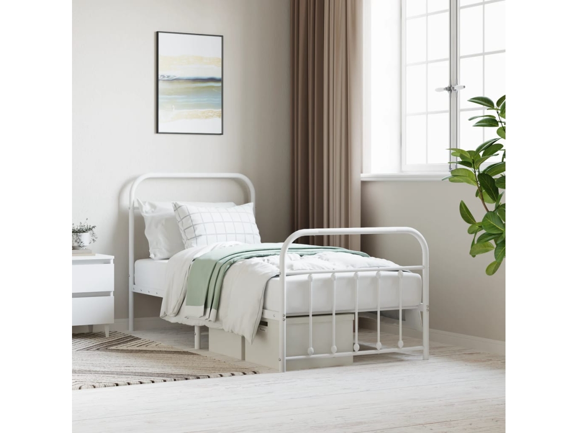 Estrutura De Cama Com Cabeceira E Pés 90x190 Cm Metal Branco