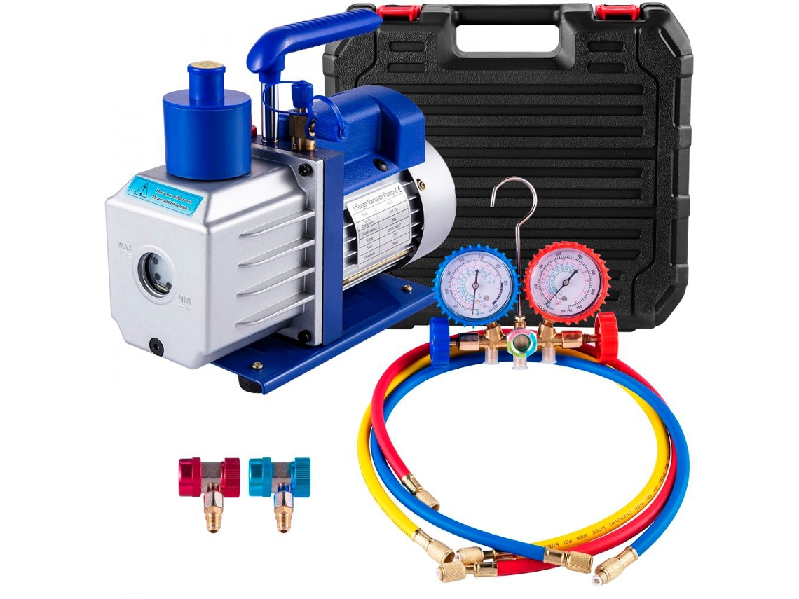 Bomba De Vácuo 4,8 Cfm 1/3hp Com Manômetro E Kit De Refrigeração
