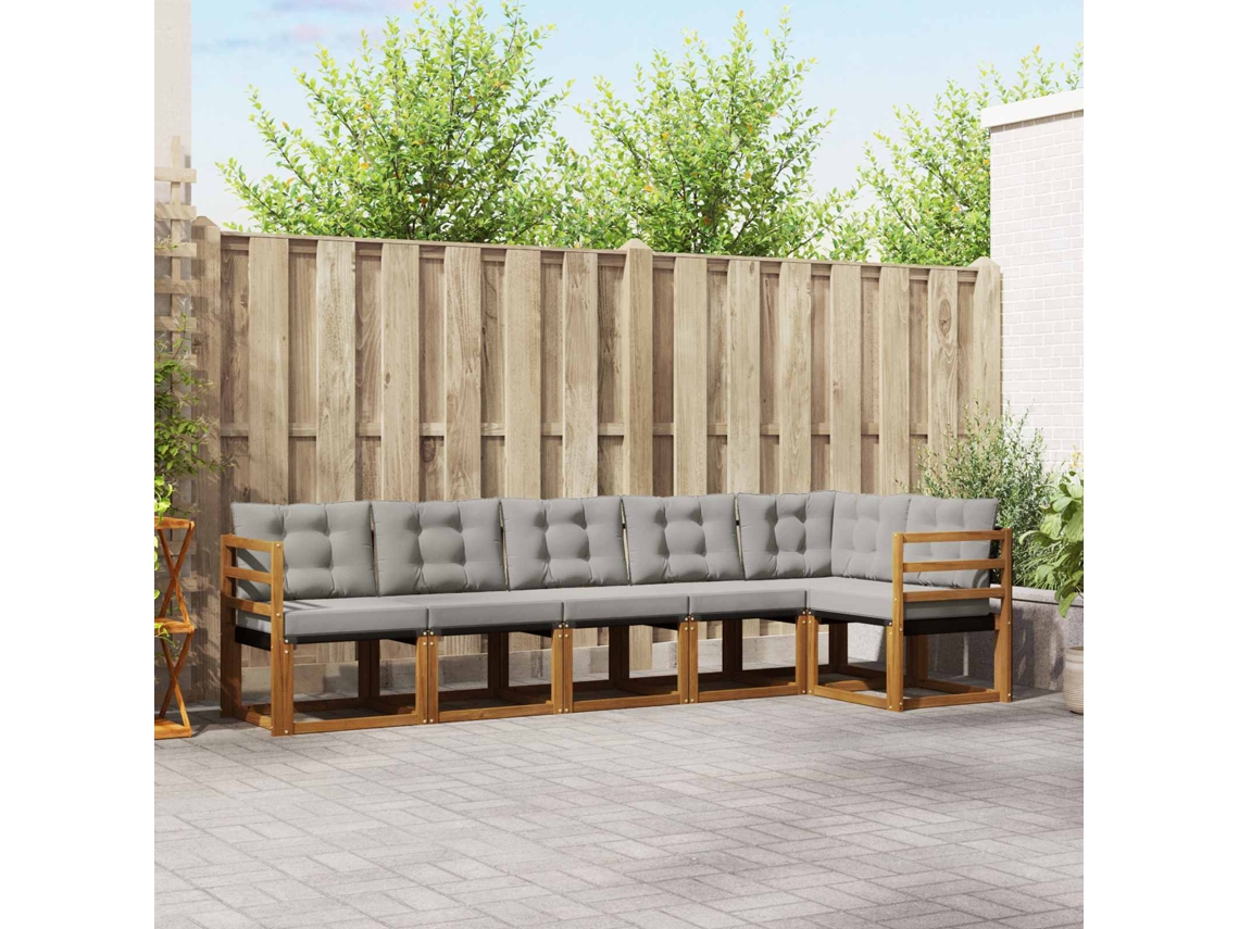 Vidaxl Conjunto De Sofás Para Exterior 6 Unid. Cinza Natural E Claro
