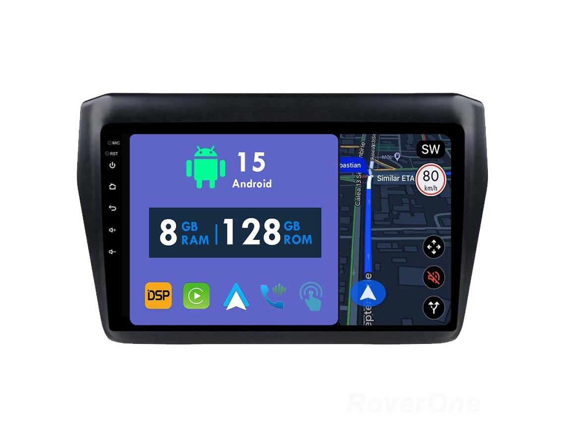 Auto Rádio Carro Bluetooth Autoradio 8GB RAM 128G ROM CarPlay Navegação GPS Ecrã Táctil RoverOne para Suzuki Swift 5 2016-2020  