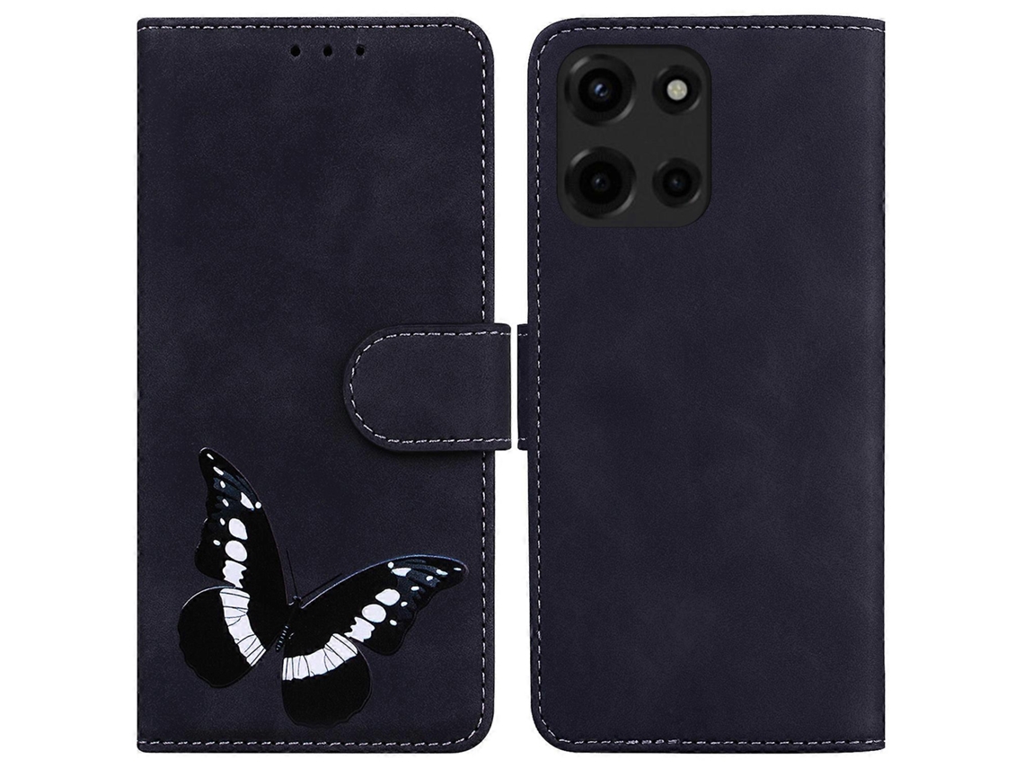 Capa De Celular Com Suporte Para Motorola Moto G Power (2025) Em Couro Sintético Com Estampa De Borboleta Preta