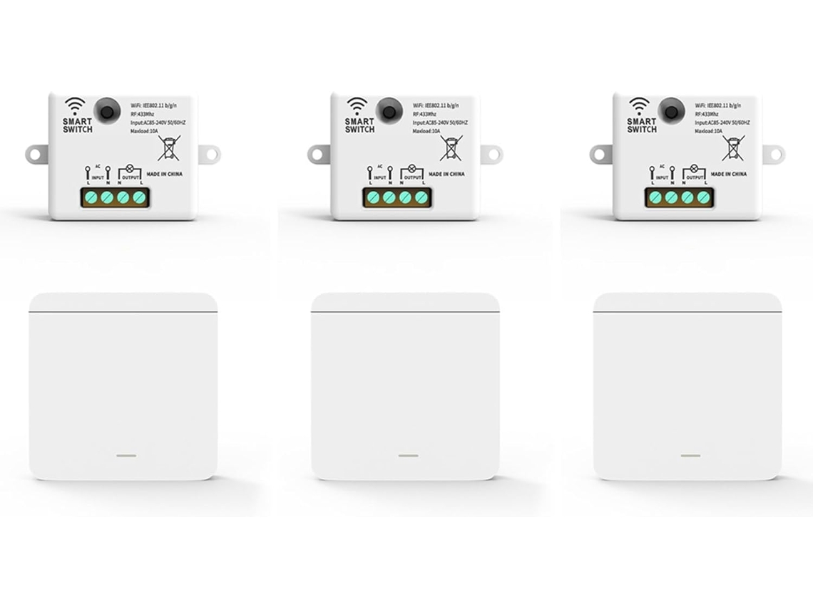 Conjunto De 3 Interruptores Parede Sem Fio Com Receptor Relé 433mhz E Controle Remoto Para Lâmpadas Led