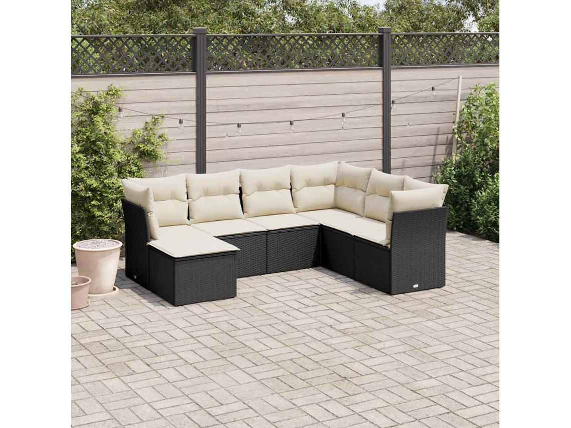Vidaxl 7 Pcs Conjunto De Sofás P/ Jardim C/ Almofadões Vime Pe Preto