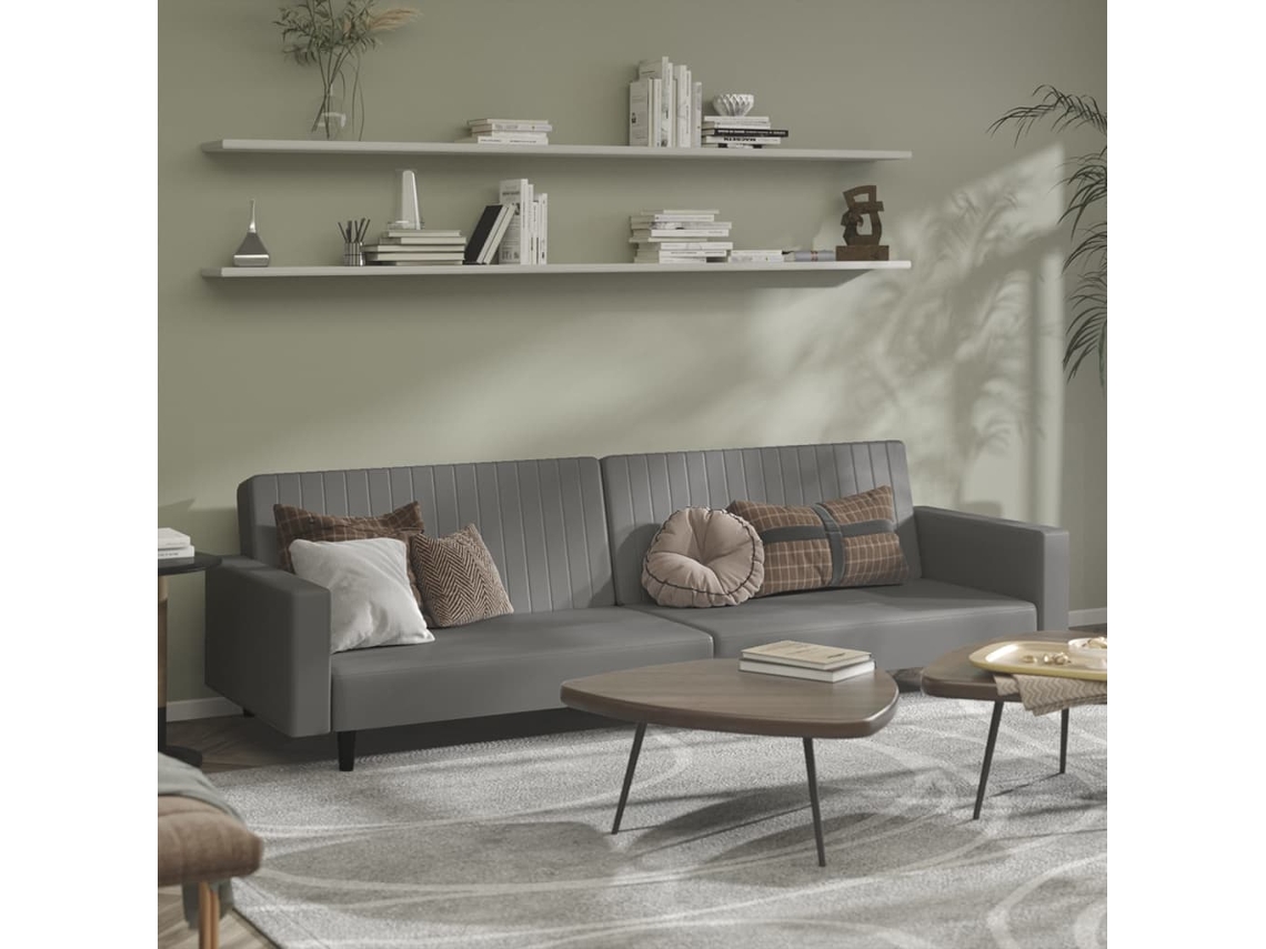 Vidaxl Sofá-cama De 2 Lugares Couro Artificial Cinzento