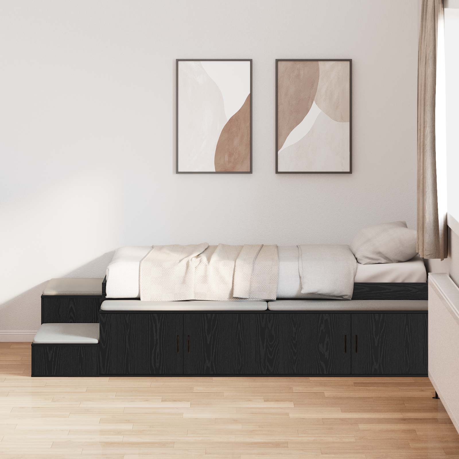 Cama De Armazenamento Em Carvalho Preto 90x190 Cm