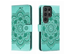 Capa De Couro Para Celular Samsung Galaxy S23 Ultra 5g Com Estampa De Mandala Solar Em Relevo
