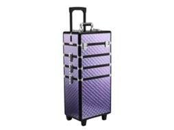 Mala de maquiagem profissional com rodas, níveis e alça extensível (95,5cm, 33.5x23x76) Roxo
