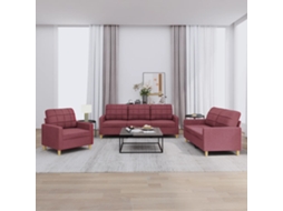 Vidaxl 3 Pcs Conjunto De Sofás Com Almofadões Tecido Vermelho Tinto