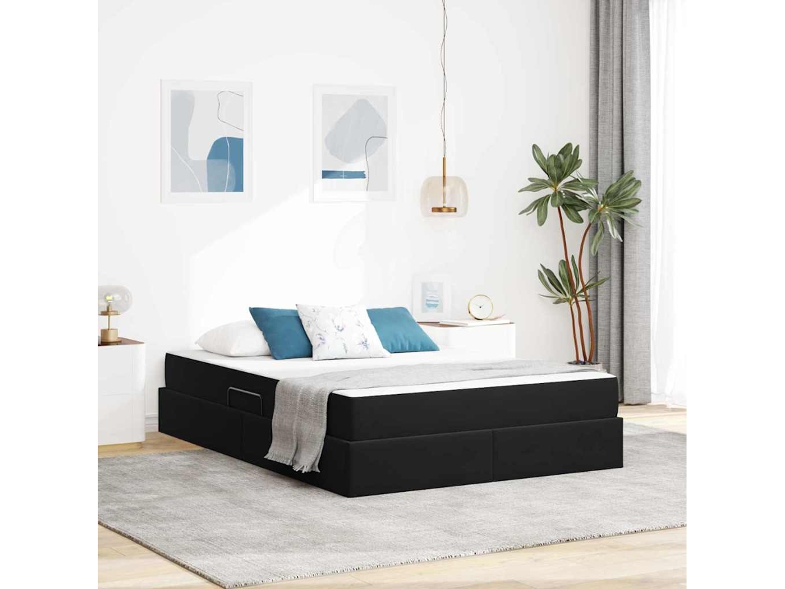 Vidaxl Cama Com Arrumação E Colchão Preto 140 X 200 Cm Veludo