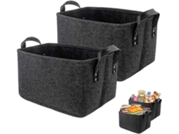 Omni 2 Canastas de Almacenamiento de Fieltro Negro Plegables Con Asas de Cuero para Hogar Y Oficina