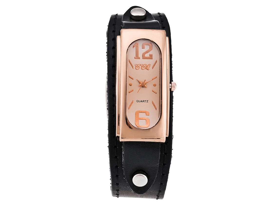 Relógio de Pulso Masculino Ccq Vintage Retangular Quartzo Pulseira Pu Preto