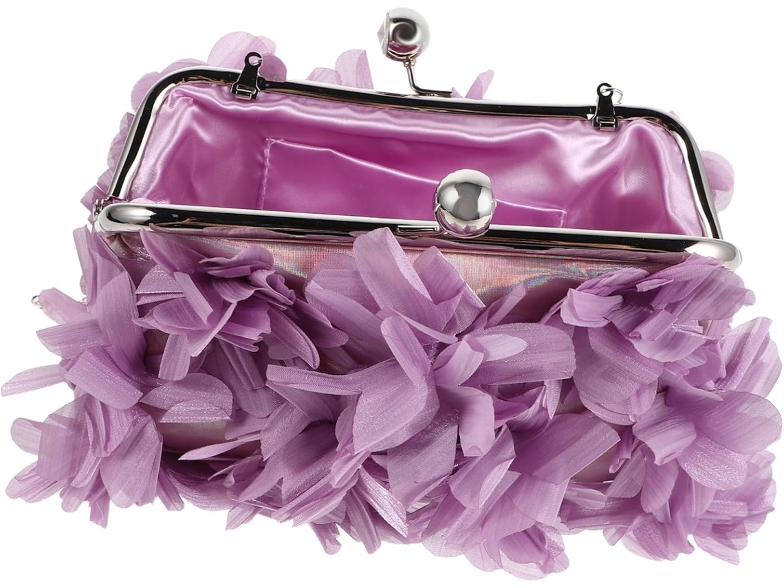 Bolsa Clutch Floral Feminina Para Eventos Formais E Casamentos, Com Corrente E Fecho.