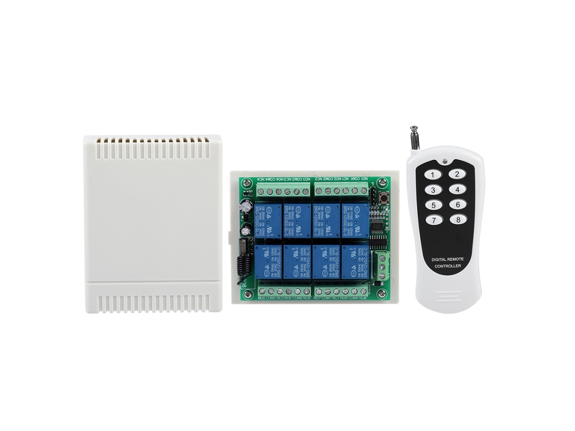 Interruptor de controle remoto sem fios, relé multifuncional 8 vias, receptor programável 12V 433 MHz S/MARCA