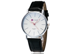 Reloj De Pulsera De Cuero Casual Estilo Simple Para Hombre Y Mujer Negro