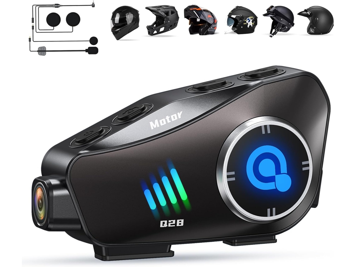 Fone De Ouvido Para Capacete De Motocicleta Com Câmera Hd, Vídeo 1080p, Comunicação Viva-voz Com Microfone Rígido E Flexível (preto)