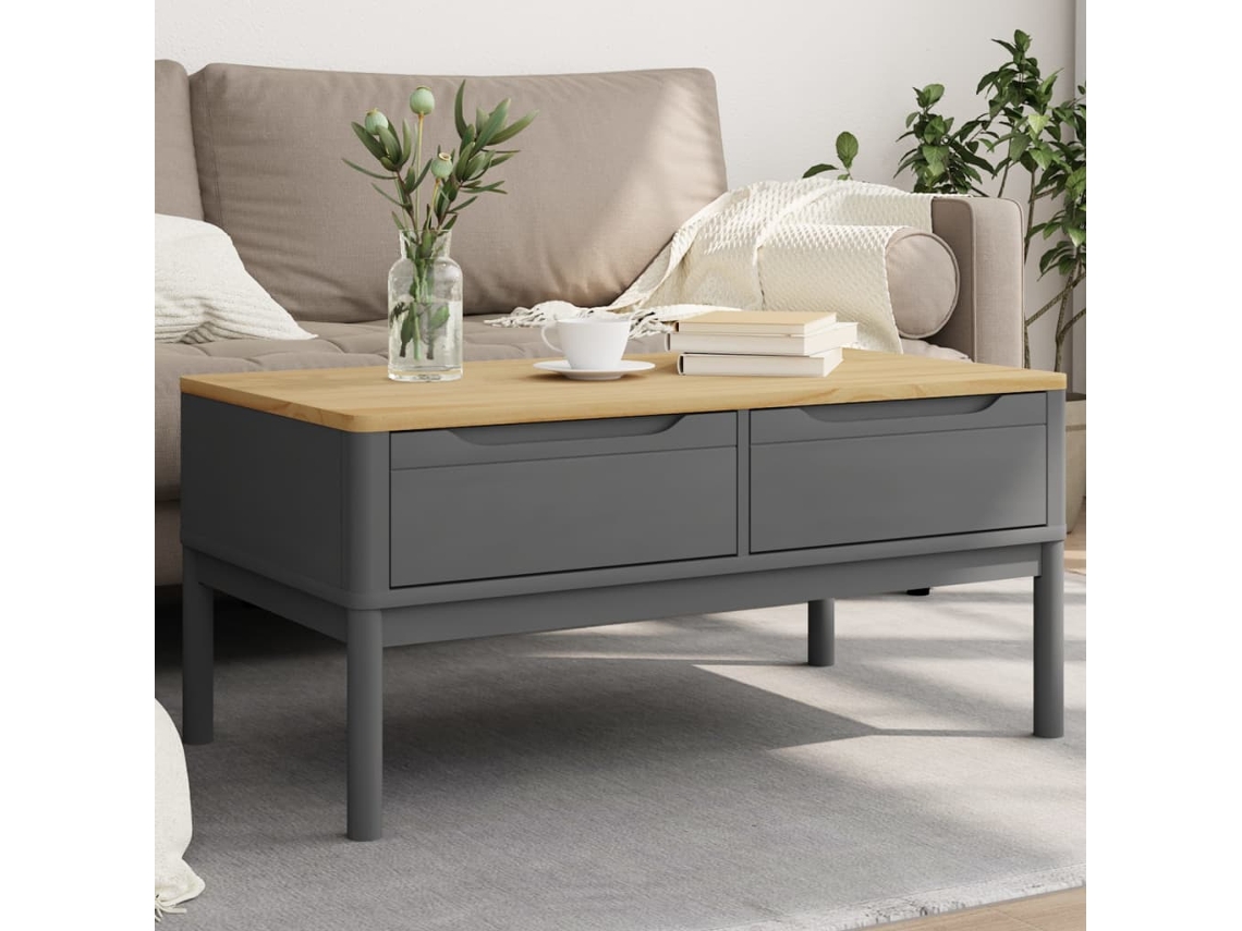Vidaxl Mesa De Centro Floro 99x55,5x45cm Madeira Pinho Maciça Cinzento