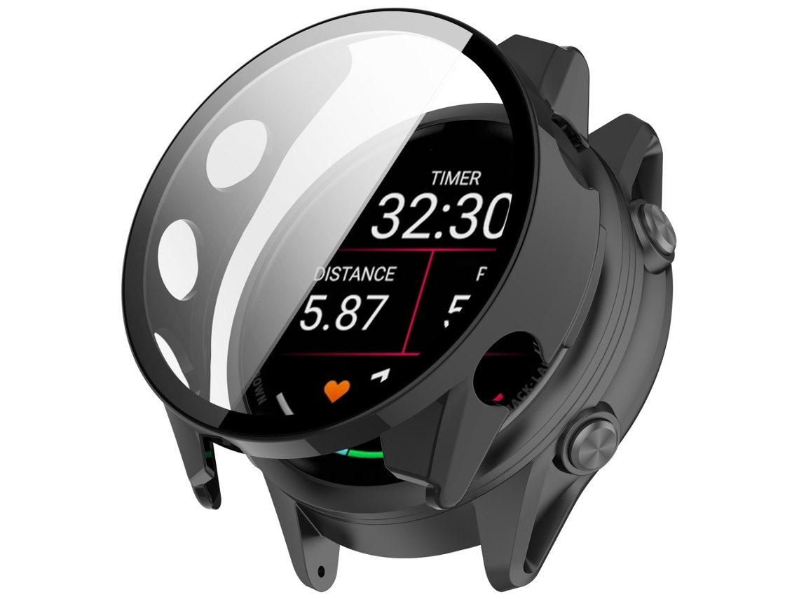 Capa Protetora Rígida Em Policarbonato Para Garmin Forerunner 570 47mm Com Película Vidro Temperado 9h, Impactos E Riscos. Preto Hexinyigjly