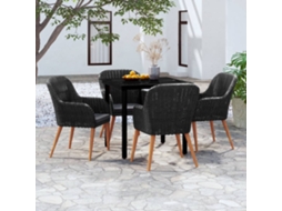 Vidaxl 5 Pcs Conjunto De Jantar P/ Jardim C/ Almofadões Preto
