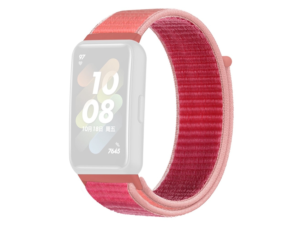 Bracelete de Nylon Ajustável Prendedor de Laço para Huawei Band 7 Rosa