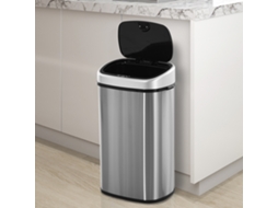 Lixeira automática de aço inox 58l, prateada, à prova d'água, com tampa de fechamento automático