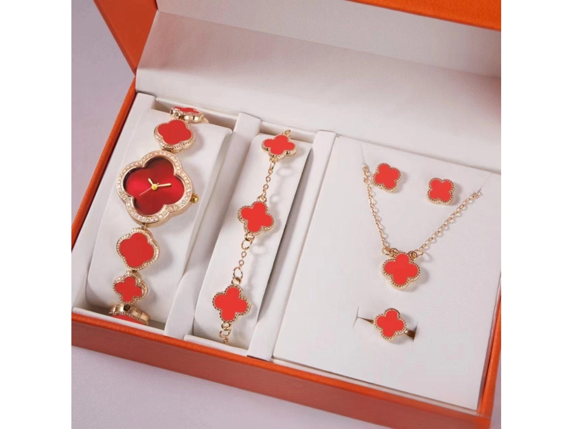 Conjunto de Presente Feminino com Relógio de Pulseira de Malha e Caixa Laranja SPQMENT