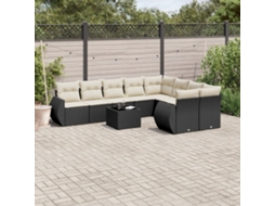 Vidaxl 10 Pcs Conjunto Sofás De Jardim C/ Almofadões Vime Pe Preto
