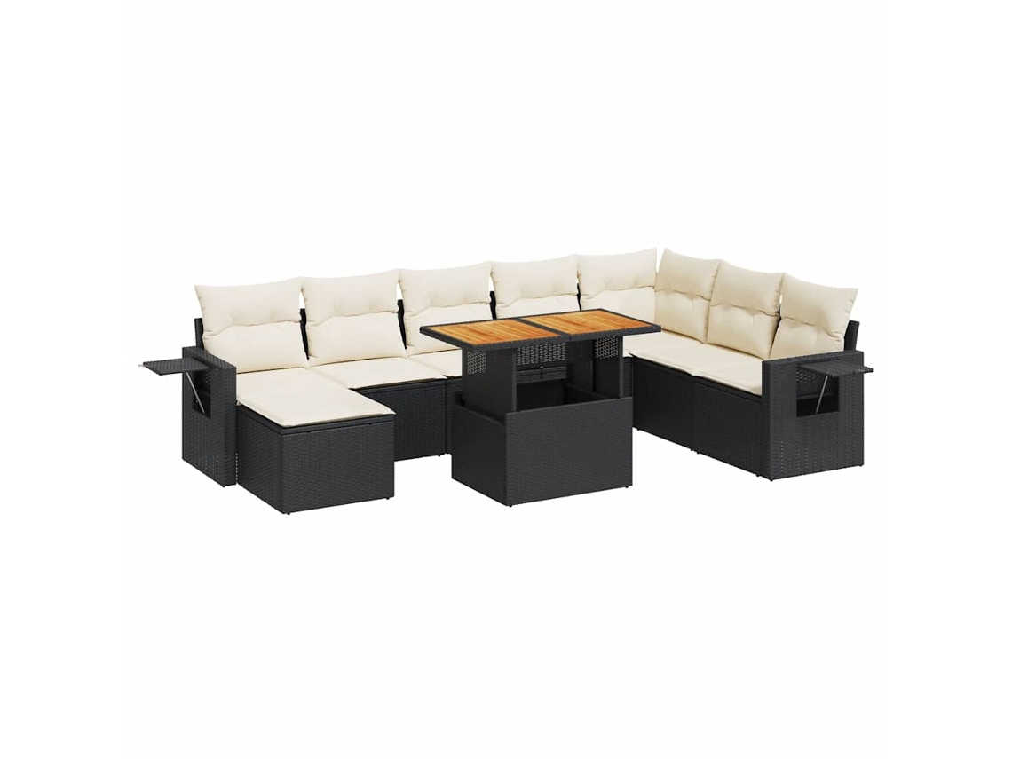 Conjunto de 9 Sofás para Jardim com Almofadões Vime Pe Preto MAISON EXCLUSIVE (9 pcs)