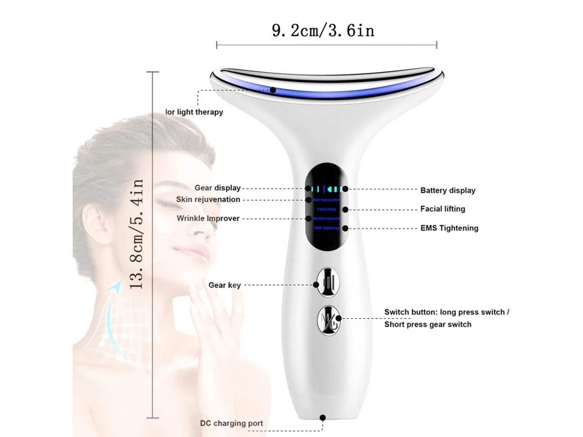 Massajador Facial Contra Rugas Dispositivo Elétrico Antienvelhecimento Ems De Vibração De 11000 Rpm A 45°c Com Luz Tricolor Para Yizhood