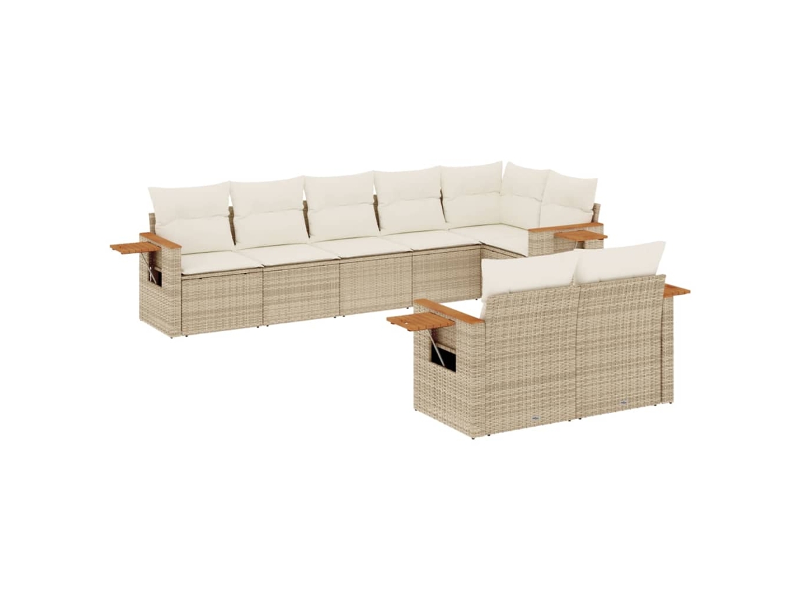 Conjunto 8 de sofás p/ jardim VIDAXL com almofadões vime PE bege
