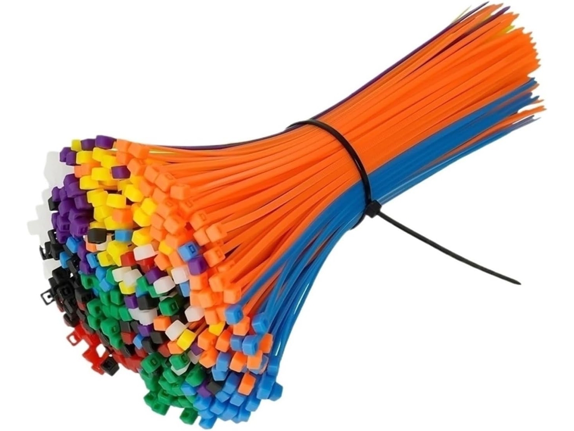 Abraçadeiras de nylon autotravantes multicoloridas, pacote com 100 unidades, anel de retenção de cabo removível