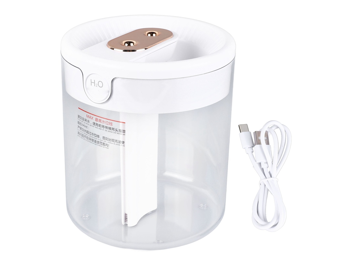Umidificador de Ar Branco de 2 Litros com Grande Capacidade, Dois Bicos de Névoa, Silencioso, com Luz Noturna Usb, para Uso em Casa BRILVIBERA
