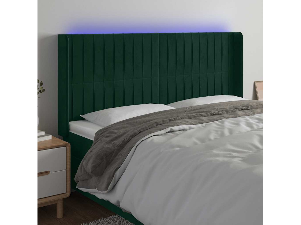 Vidaxl Cabeceira De Cama C/ Led Veludo 163x16x118/128 Cm Verde-escuro