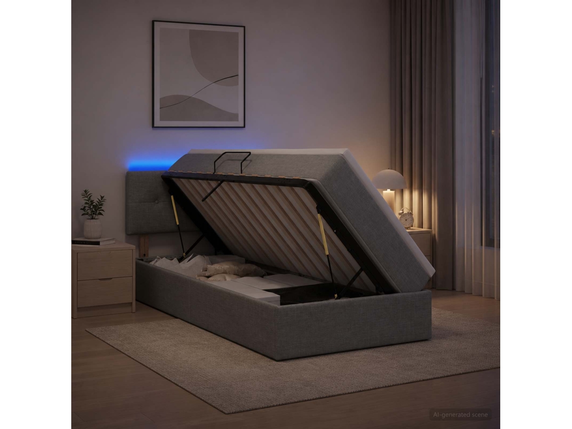 Vidaxl Cama De Armazenamento Led Com Colchão Cinzento-claro
