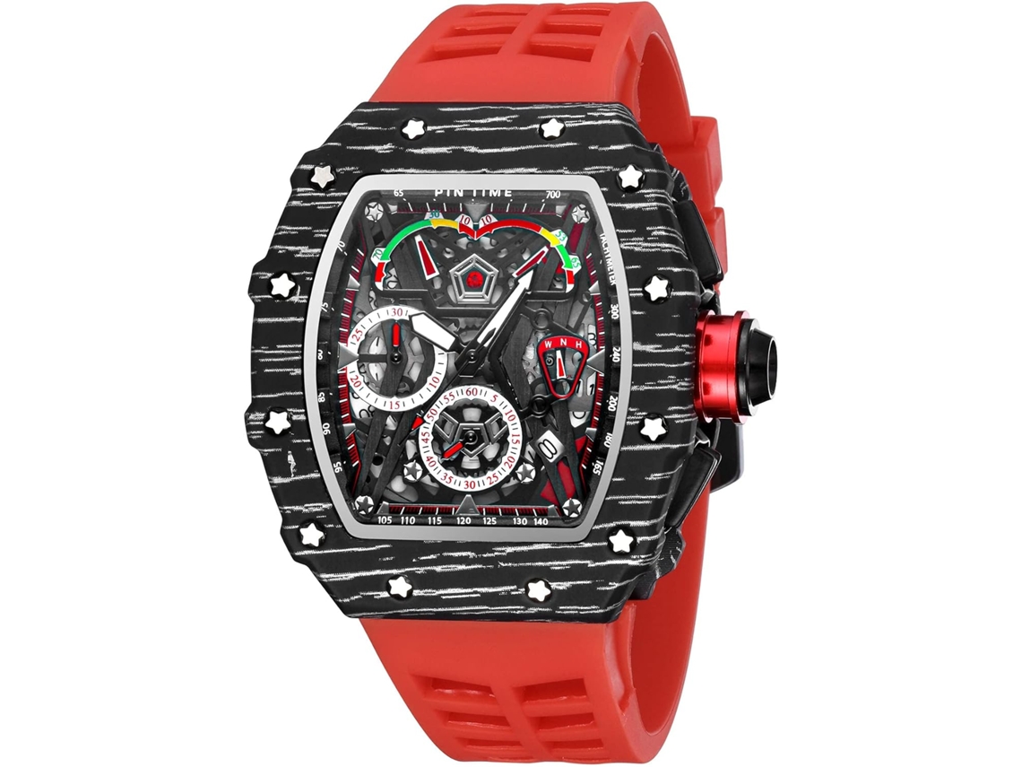 Relógios Retangulares Ushion Relógio De Pulso Com Pulseira De Silicone Com Cronógrafo À Prova Dágua Vermelho Preto