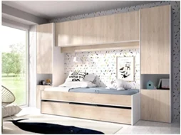 Cama dupla com gaveta SELENA VENTE-UNIQUE.PT Natural claro 90x190 cm - Com colchão - Com sommier