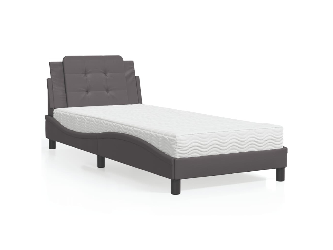 Cama Com Colchão 90x200 Cm Couro Artificial Cinzento