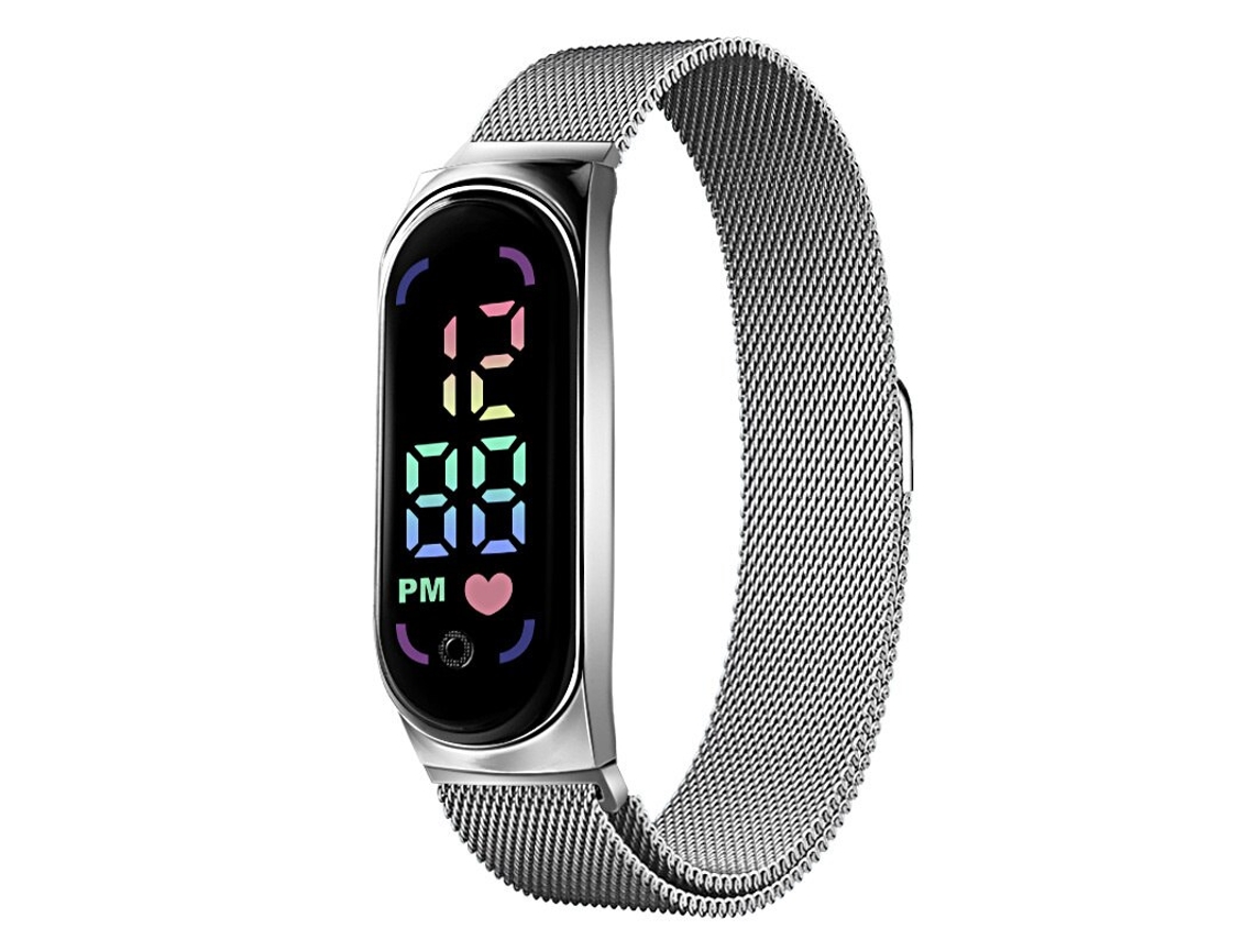 Relógio Digital Led Feminino MDUG (prateado) com pulseira magnética, à prova d'água e tela sensível ao toque