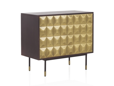Aparador 2 Portas Metal Dourado Frente Madeira Manga Maciça com Pés Metal Preto e Dourado