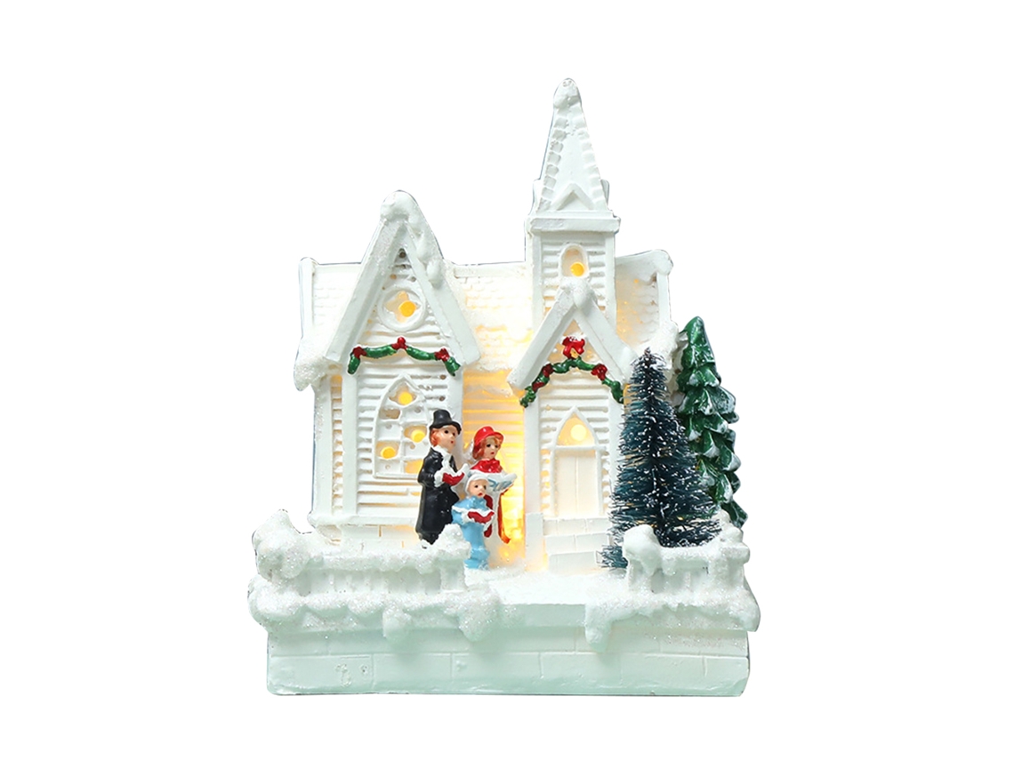 Adorno de vila de natal com luzes LED casas e figuras decoração de natal interior