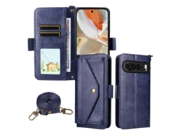 Capa De Couro Tkdaddy Para Google Pixel 10 Pro Xl / Pixel 9 Pro Xl Com Fecho Magnético E Suporte Tipo Carteira, Com Alça Transversal, Azul