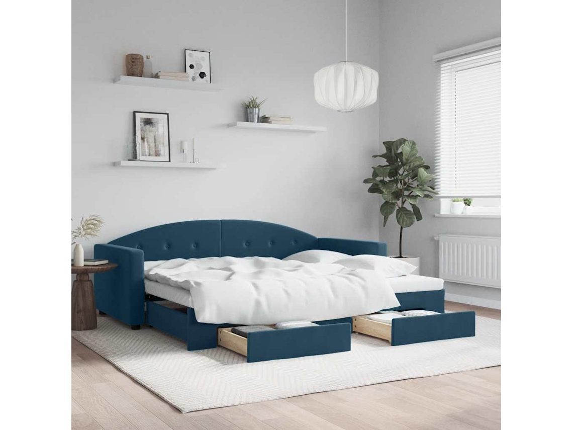 Vidaxl Sofá-cama Com Gavetão E Gavetas 90x200 Cm Veludo Azul