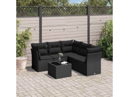 Vidaxl 6 Pcs Conjunto Sofás De Jardim C/ Almofadões Vime Pe Preto