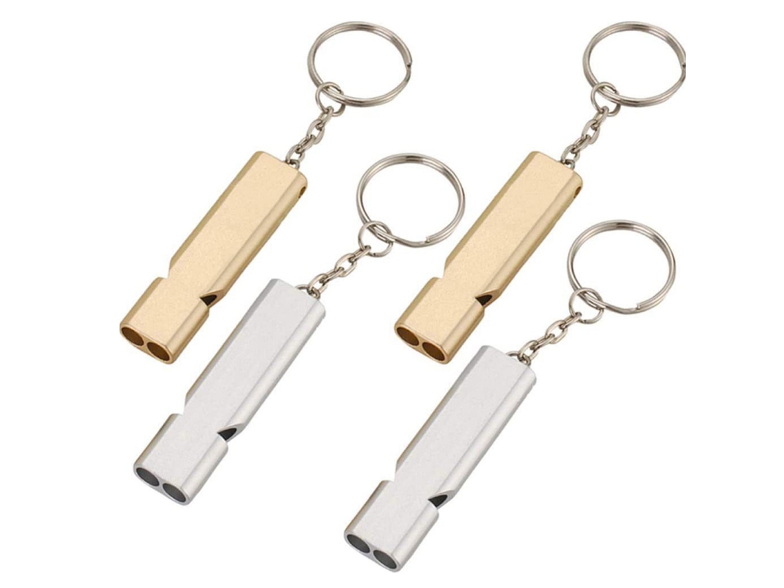 Kit Com 4 Apitos De Emergência E Chaveiros Segurança Para Camping Trilhas