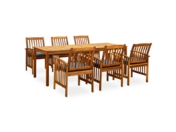 Vidaxl 7 Pcs Conjunto De Jantar P/ Jardim C/ Almofadões Acácia Maciça