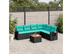 Vidaxl Conjunto De Sofá De Jardim Com 7 Peças E Almofadas Em Rattan Sintético Preto